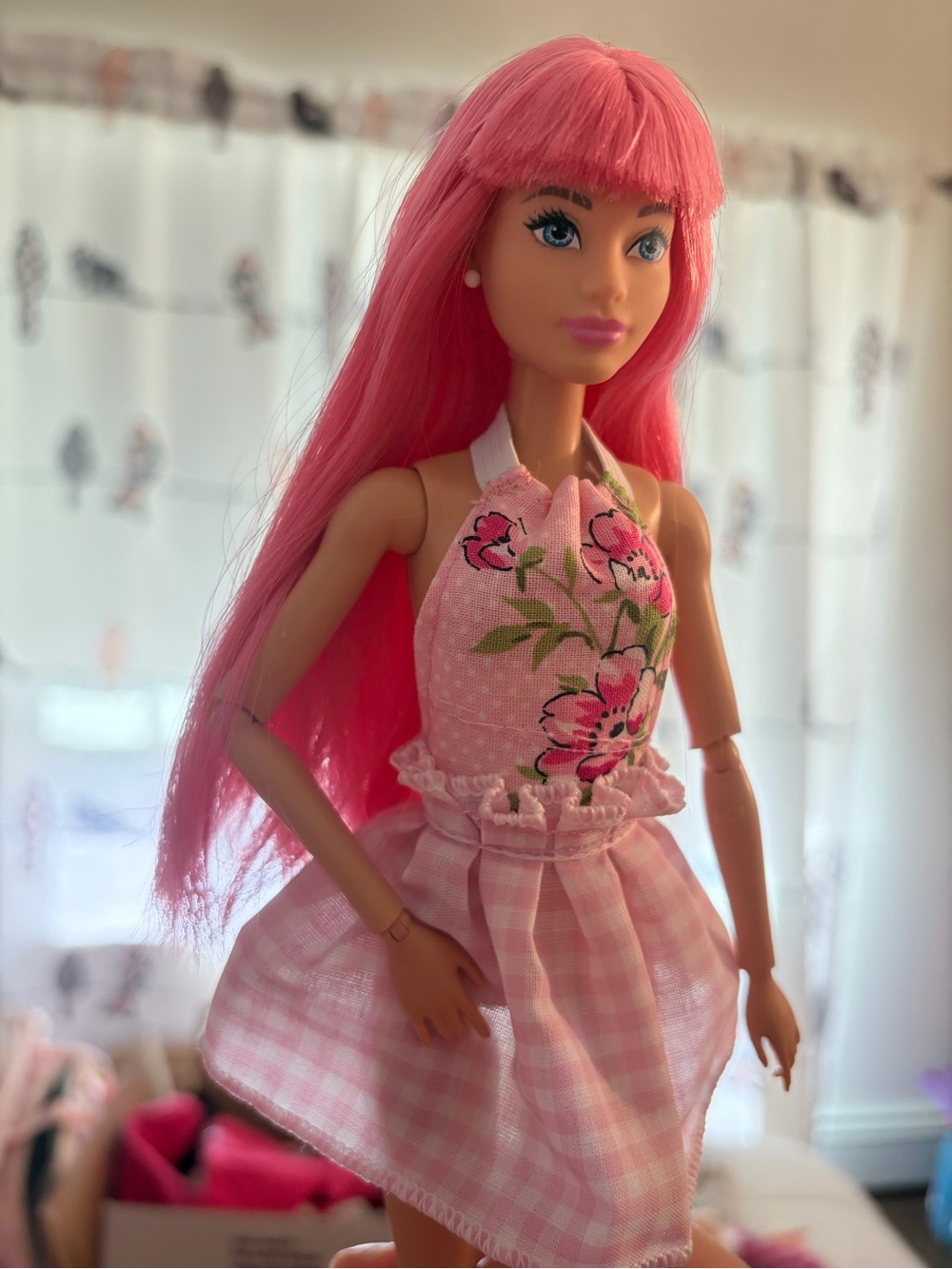 Barbie Pink Floral Halter Dress Doll Outfit